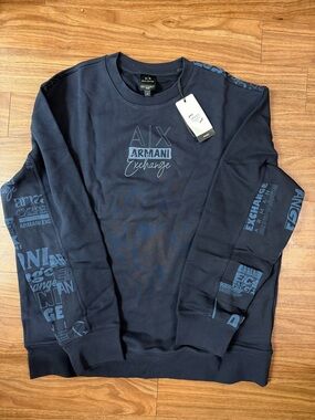 NWT XL Armani Exchange Navy Crewneck with Tonal Logo Details